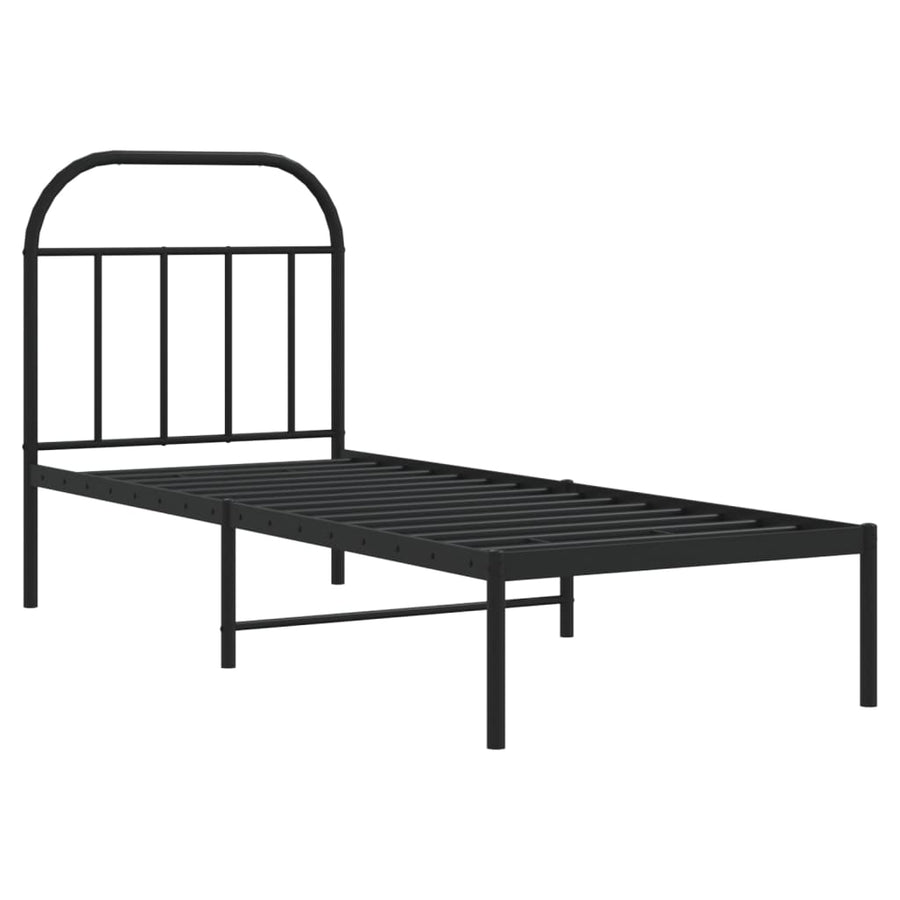 Bedframe Metaal 75 x 190 cm Zwart met hoofdbord