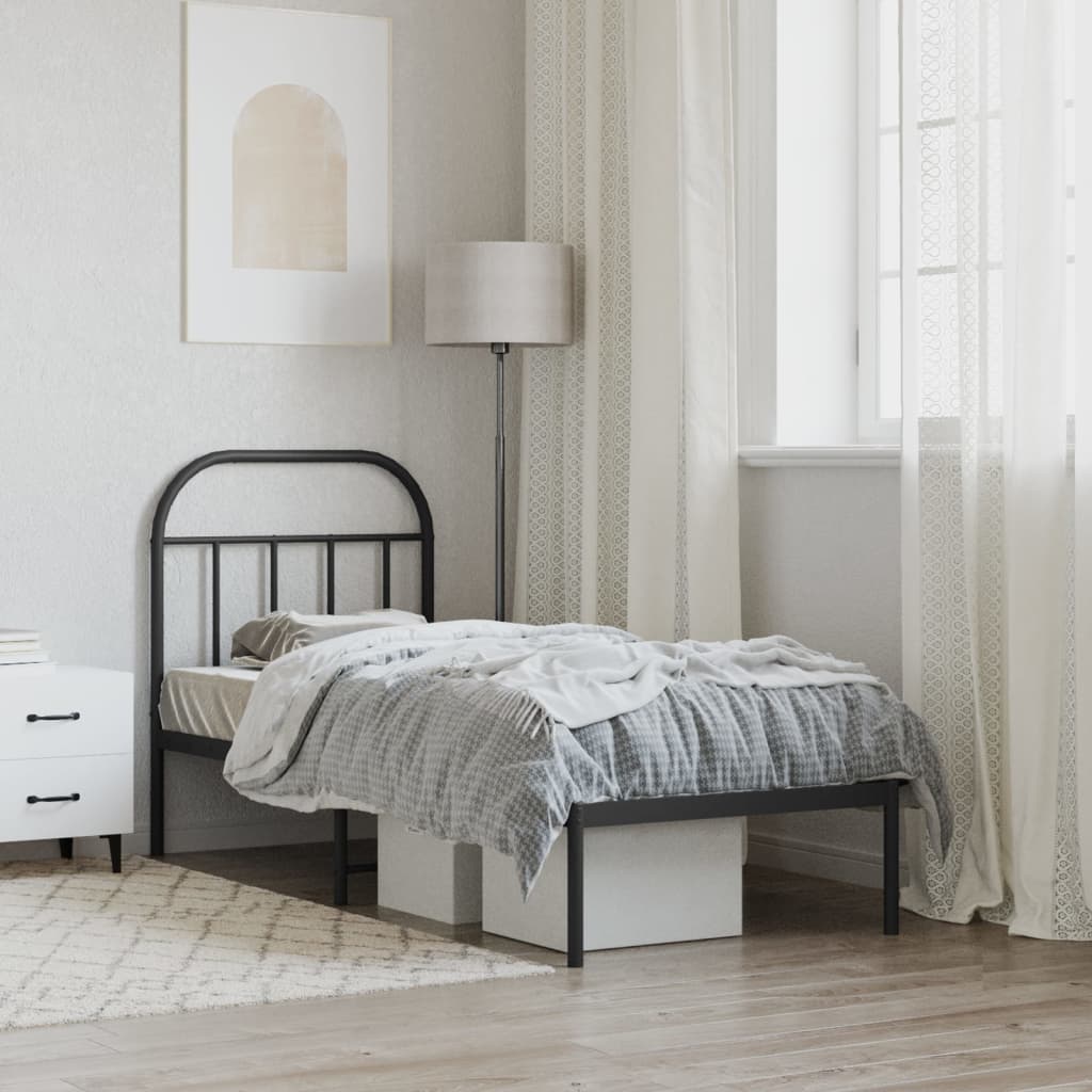 Bedframe Metaal 75 x 190 cm Zwart met hoofdbord