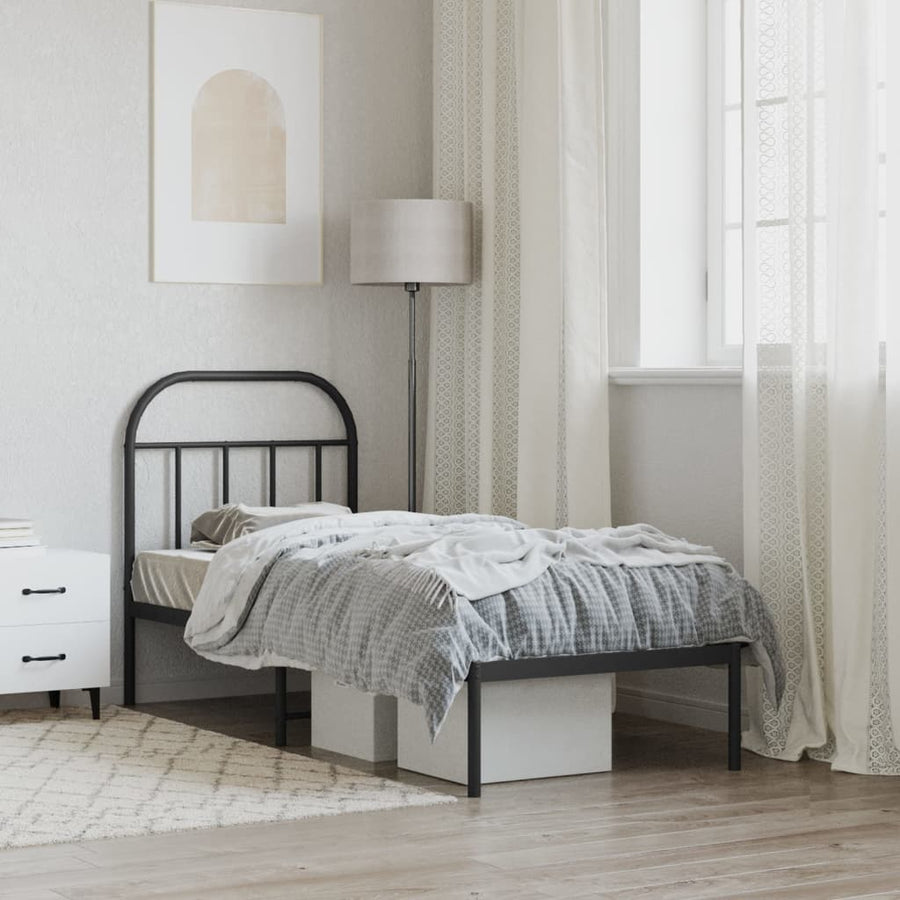 Bedframe Metaal 75 x 190 cm Zwart met hoofdbord