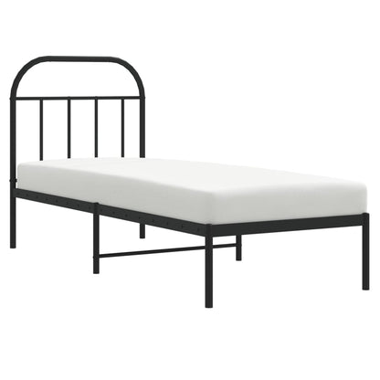 Bedframe Metaal 75 x 190 cm Zwart met hoofdbord