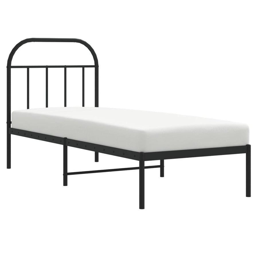 Bedframe Metaal 75 x 190 cm Zwart met hoofdbord
