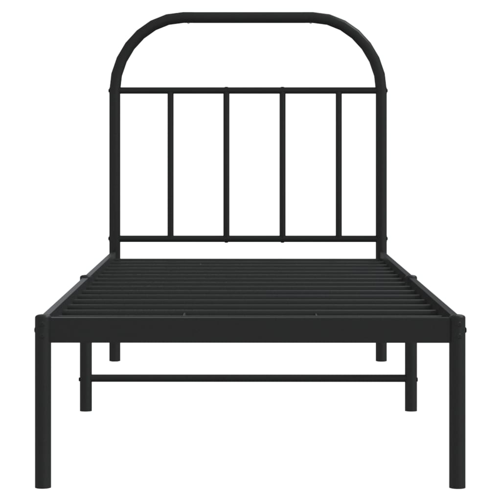 Bedframe Metaal 75 x 190 cm Zwart met hoofdbord