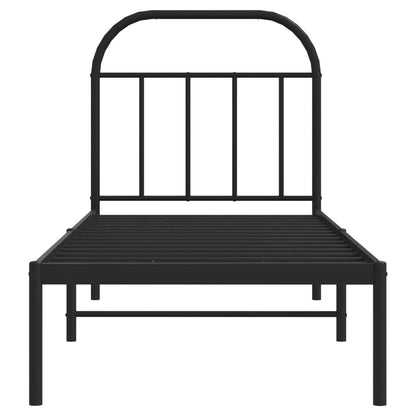 Bedframe Metaal 75 x 190 cm Zwart met hoofdbord