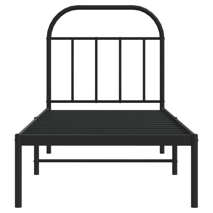 Bedframe Metaal 75 x 190 cm Zwart met hoofdbord