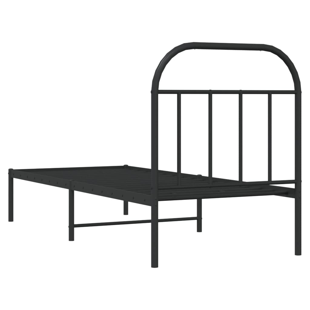 Bedframe Metaal 75 x 190 cm Zwart met hoofdbord