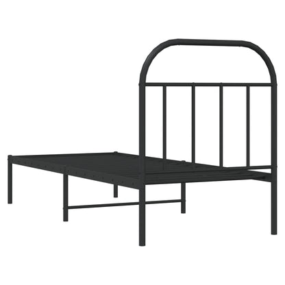 Bedframe Metaal 75 x 190 cm Zwart met hoofdbord