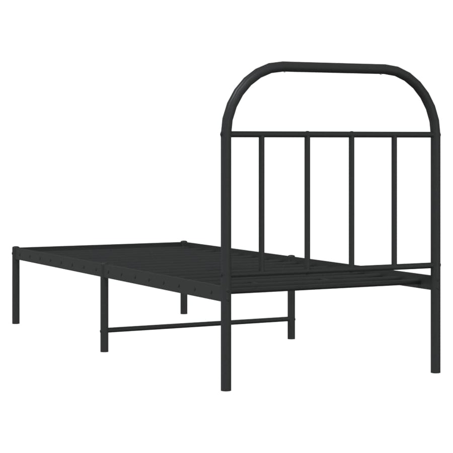 Bedframe Metaal 75 x 190 cm Zwart met hoofdbord