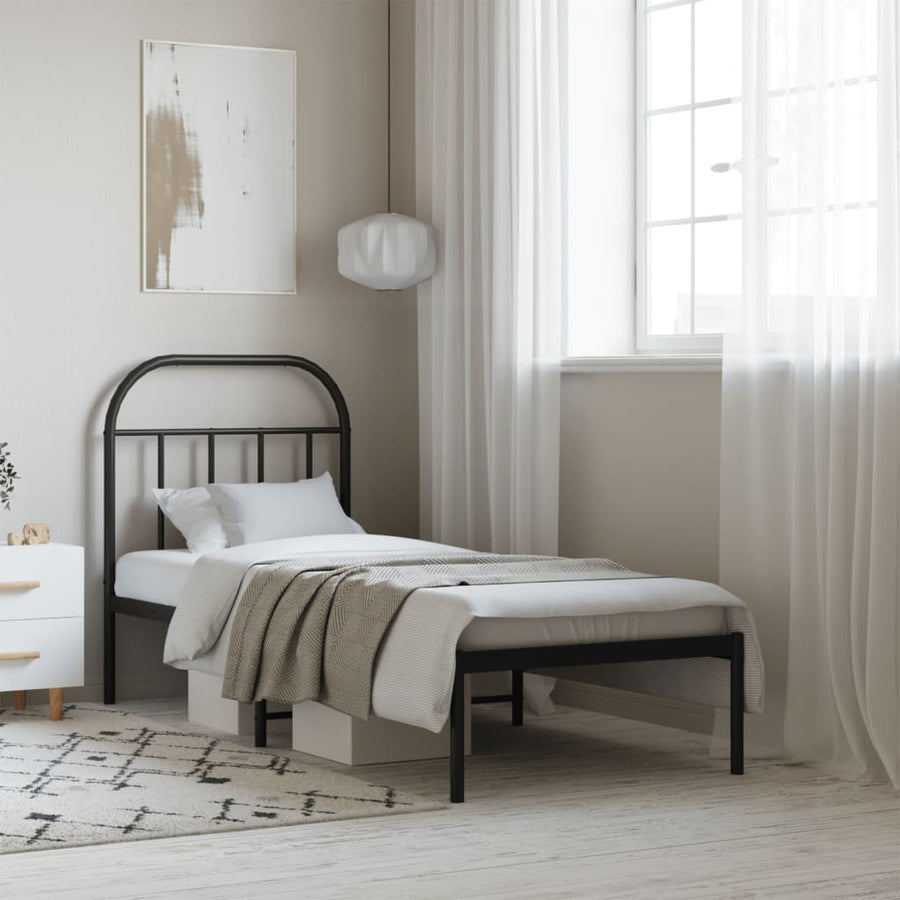 Bedframe Metaal 75 x 190 cm Zwart met hoofdbord