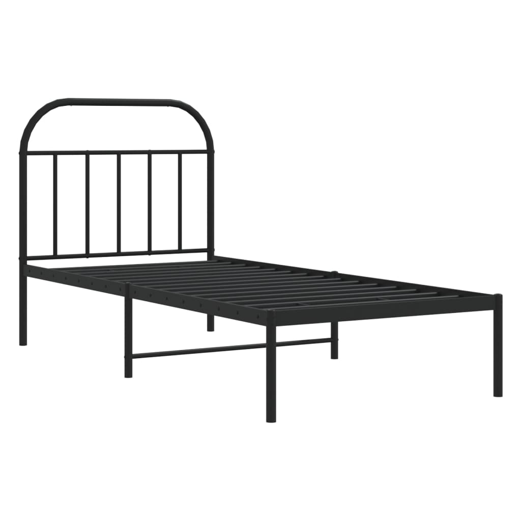 Bedframe Metaal 80 x 200 cm Zwart met hoofdbord