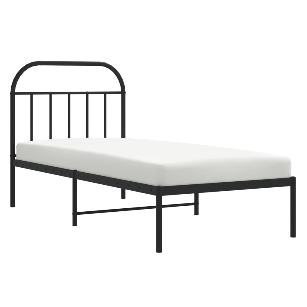 Bedframe Metaal 80 x 200 cm Zwart met hoofdbord