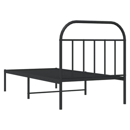 Bedframe Metaal 80 x 200 cm Zwart met hoofdbord