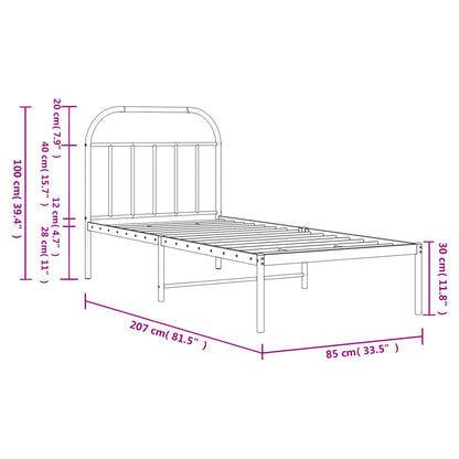 Bedframe Metaal 80 x 200 cm Zwart met hoofdbord
