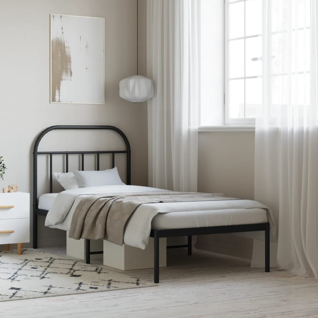 Bedframe Metaal 80 x 200 cm Zwart met hoofdbord