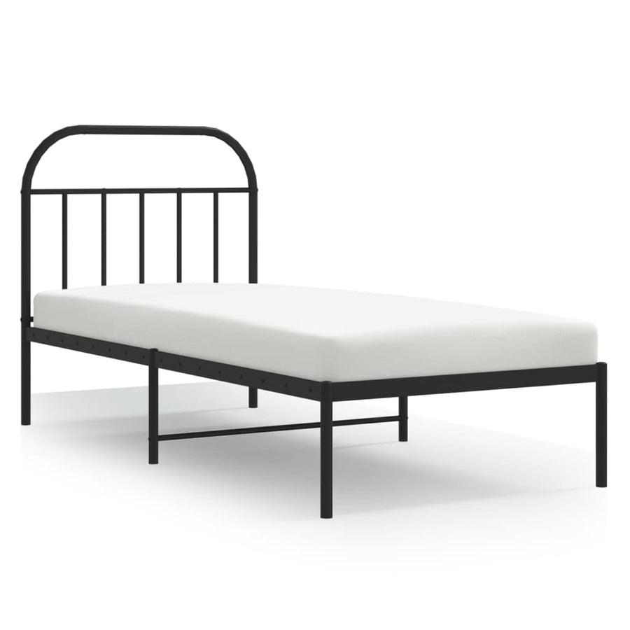 Bedframe Metaal 90 x 190 cm Zwart met hoofdbord