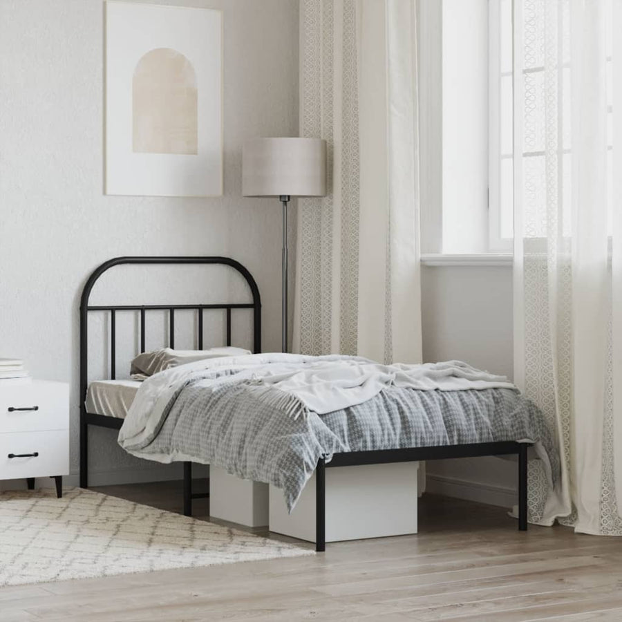 Bedframe Metaal 90 x 190 cm Zwart met hoofdbord