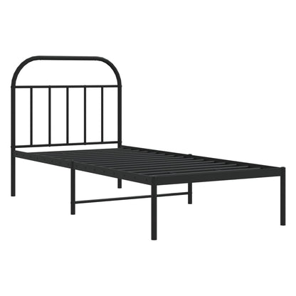 Bedframe Metaal 90 x 190 cm Zwart met hoofdbord
