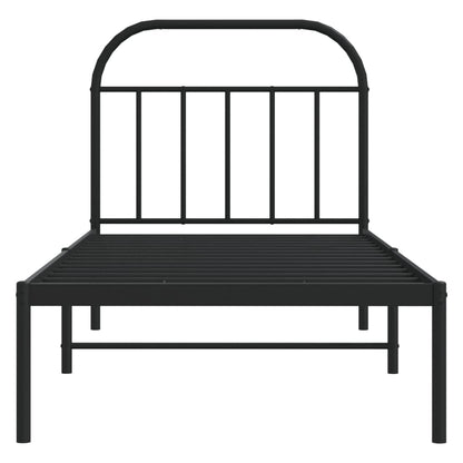 Bedframe Metaal 90 x 190 cm Zwart met hoofdbord