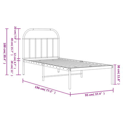 Bedframe Metaal 90 x 190 cm Zwart met hoofdbord