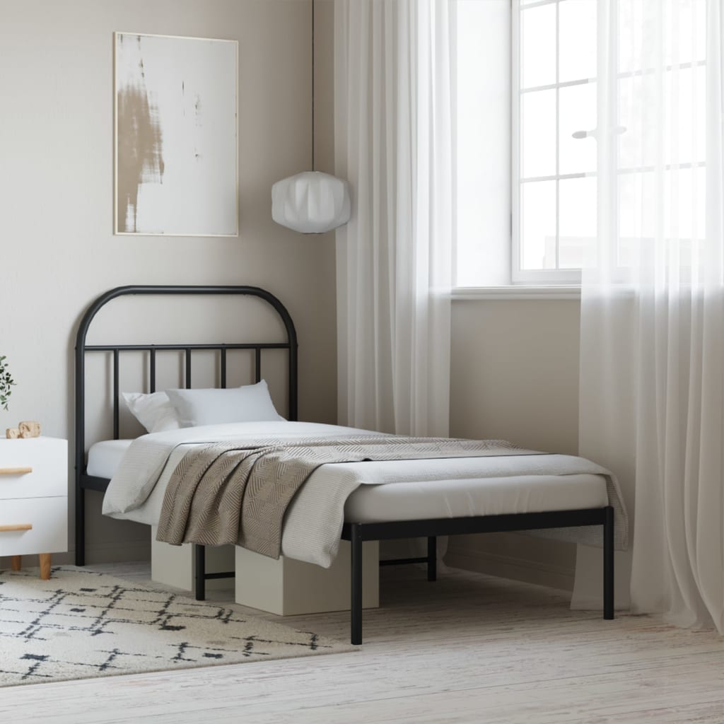 Bedframe Metaal 90 x 190 cm Zwart met hoofdbord