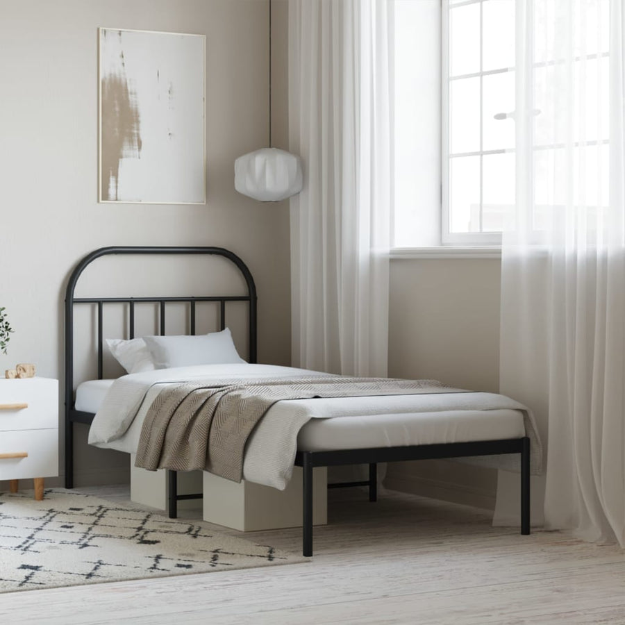 Bedframe Metaal 90 x 190 cm Zwart met hoofdbord