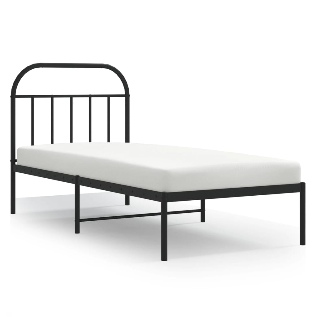 Bedframe Metaal 90 x 200 cm Zwart met hoofdbord