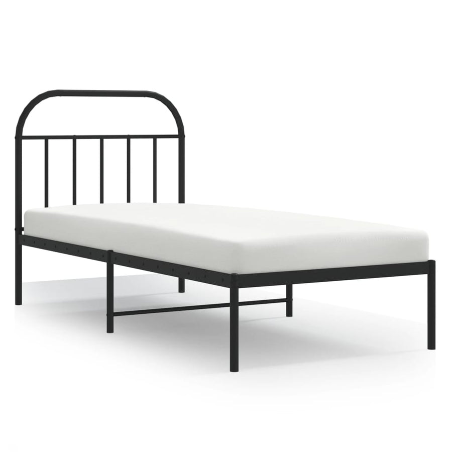 Bedframe Metaal 90 x 200 cm Zwart met hoofdbord