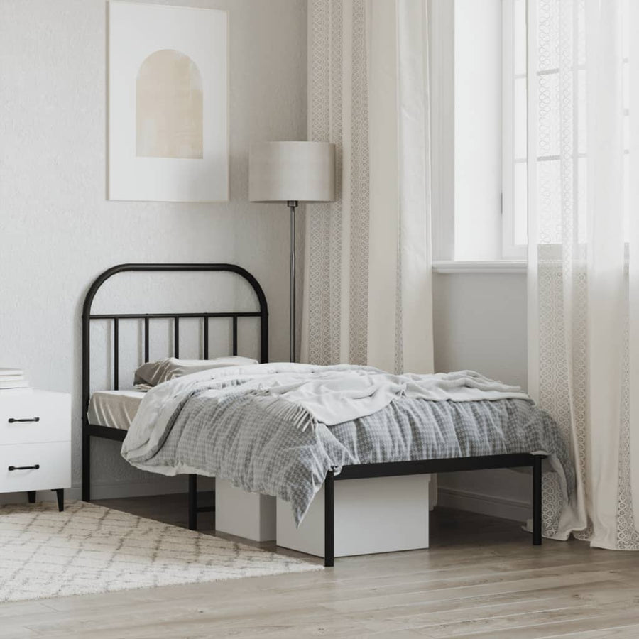 Bedframe Metaal 90 x 200 cm Zwart met hoofdbord