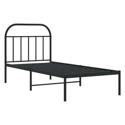 Bedframe Metaal 90 x 200 cm Zwart met hoofdbord