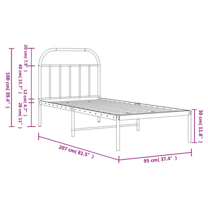 Bedframe Metaal 90 x 200 cm Zwart met hoofdbord