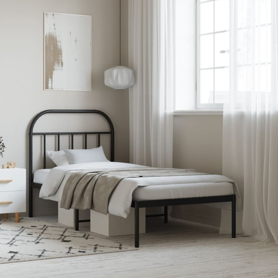 Bedframe Metaal 90 x 200 cm Zwart met hoofdbord