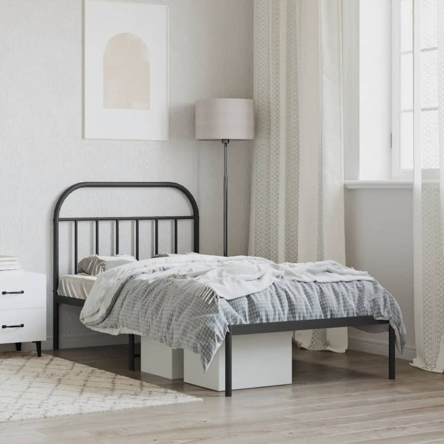 Bedframe Metaal 100 x 190 cm Zwart met hoofdbord