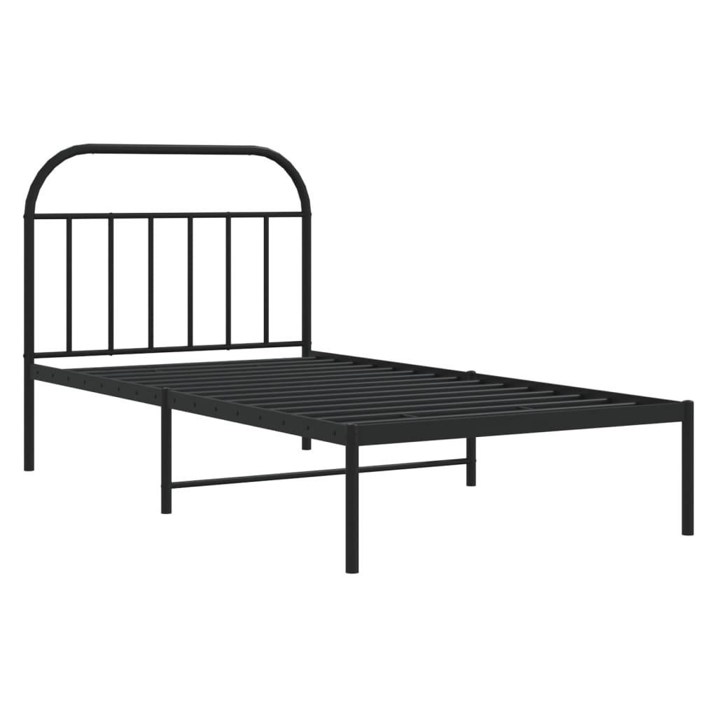 Bedframe Metaal 100 x 190 cm Zwart met hoofdbord