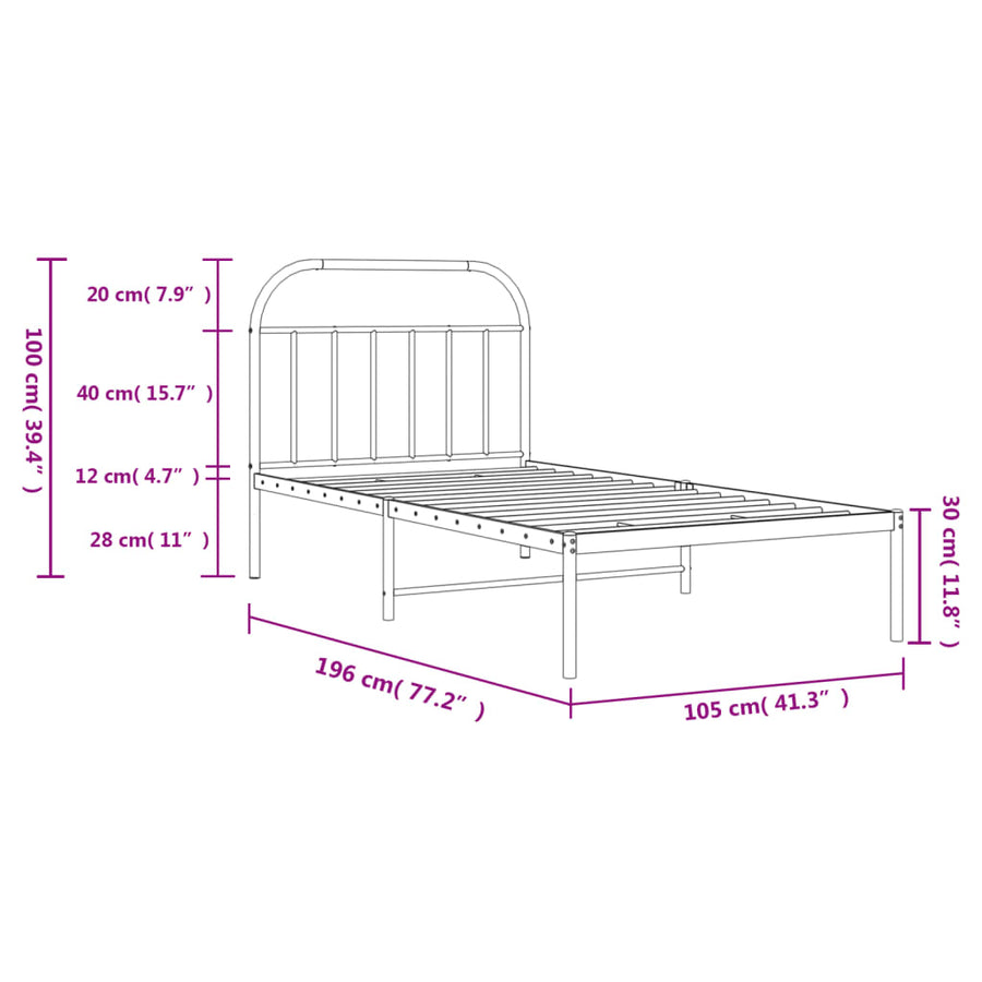 Bedframe Metaal 100 x 190 cm Zwart met hoofdbord