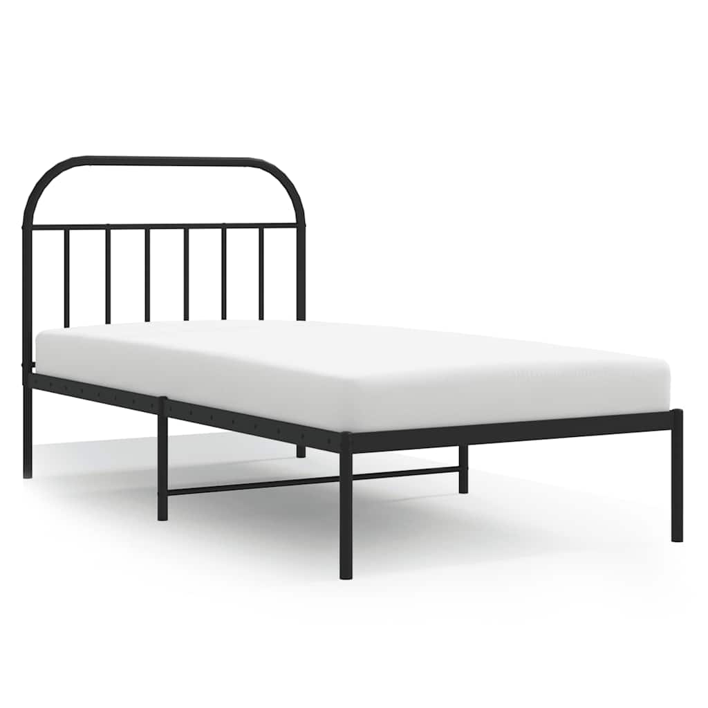 Bedframe Metaal 100 x 200 cm Zwart met hoofdbord