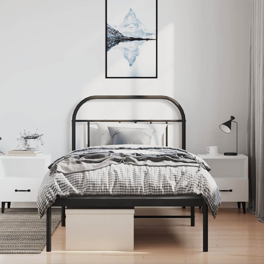 Bedframe Metaal 100 x 200 cm Zwart met hoofdbord