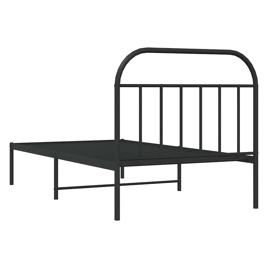 Bedframe Metaal 100 x 200 cm Zwart met hoofdbord