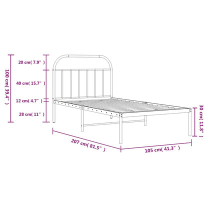 Bedframe Metaal 100 x 200 cm Zwart met hoofdbord
