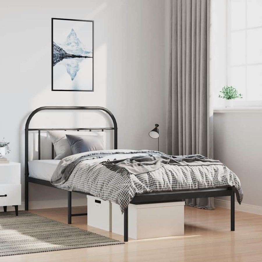 Bedframe Metaal 100 x 200 cm Zwart met hoofdbord