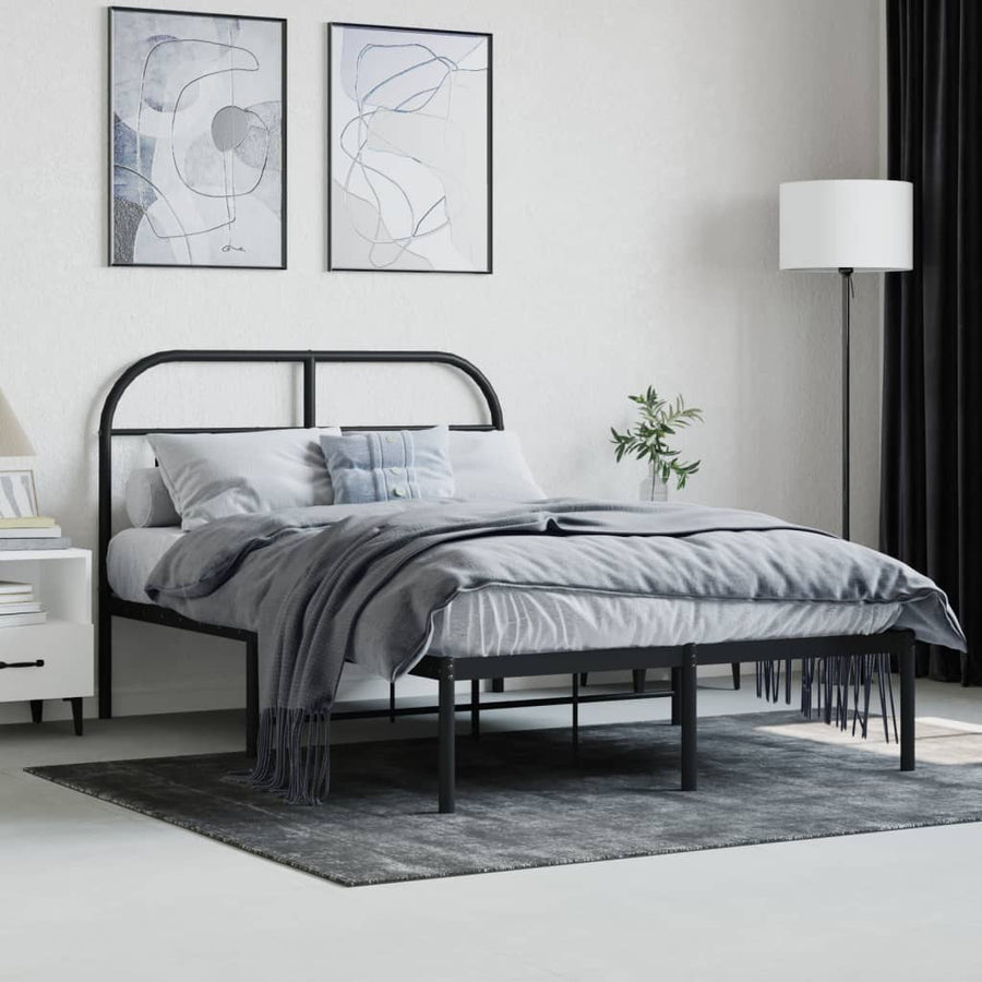 Bedframe Metaal 120 x 190 cm Zwart met hoofdbord