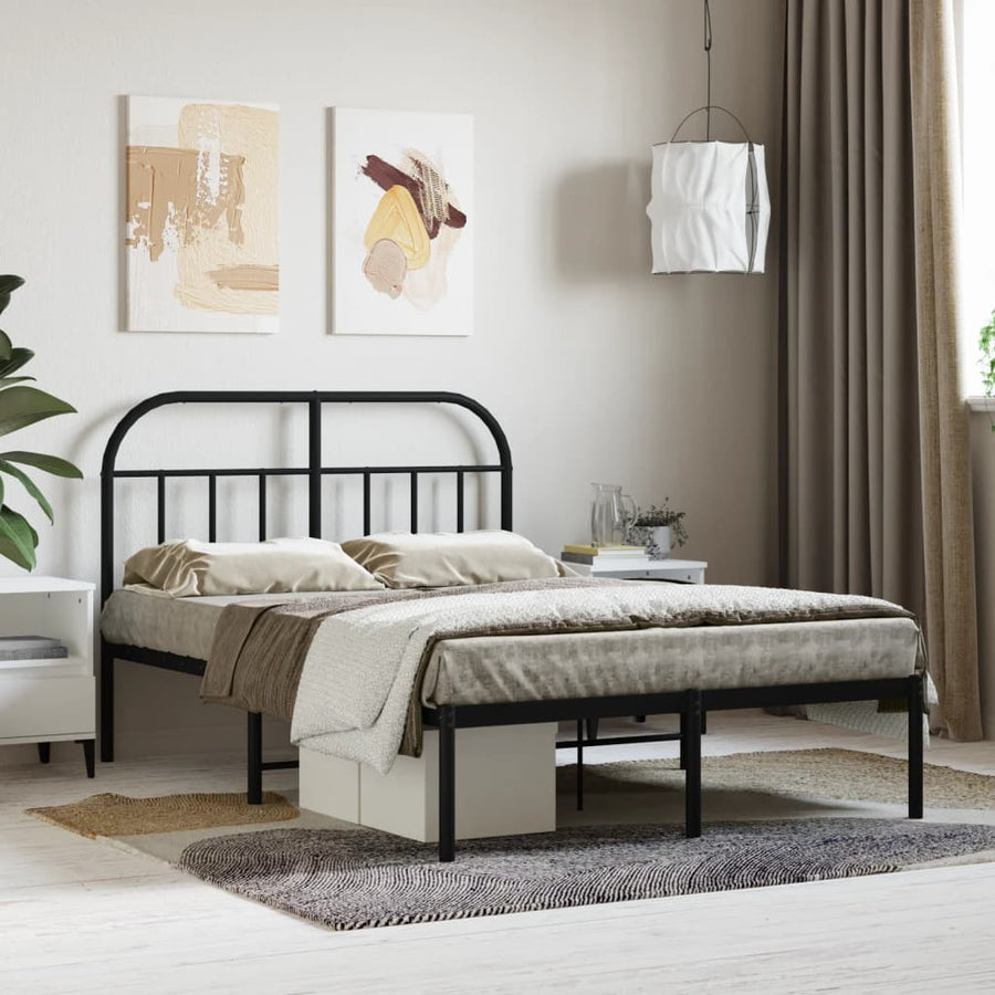 Bedframe Metaal 120 x 190 cm Zwart met hoofdbord