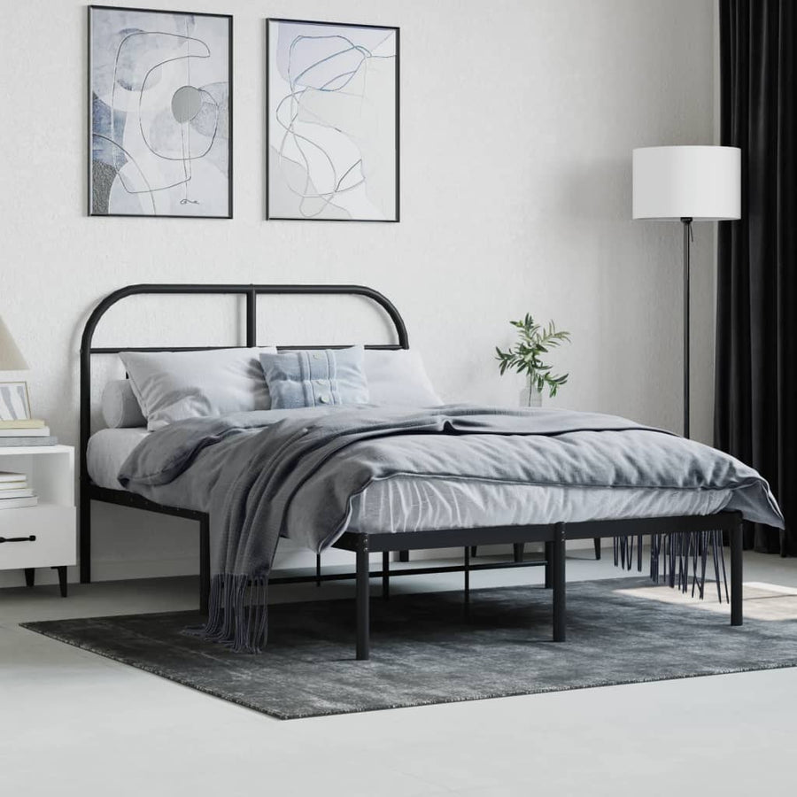 Bedframe Metaal 120 x 200 cm Zwart met hoofdbord