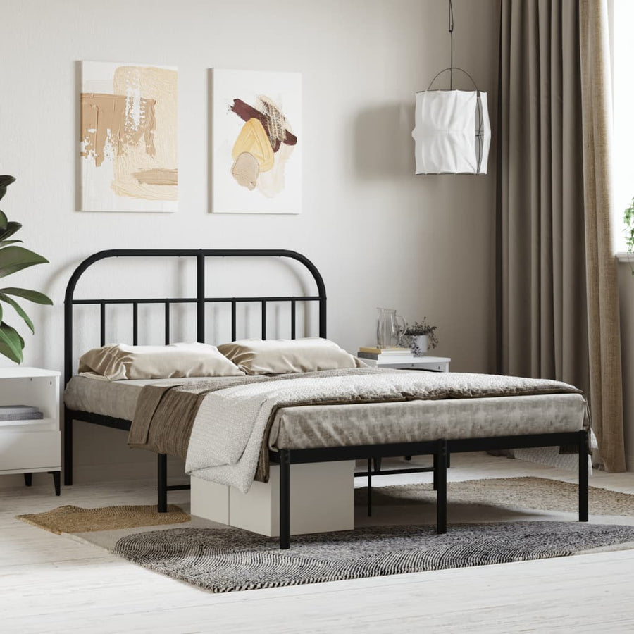 Bedframe Metaal 120 x 200 cm Zwart met hoofdbord