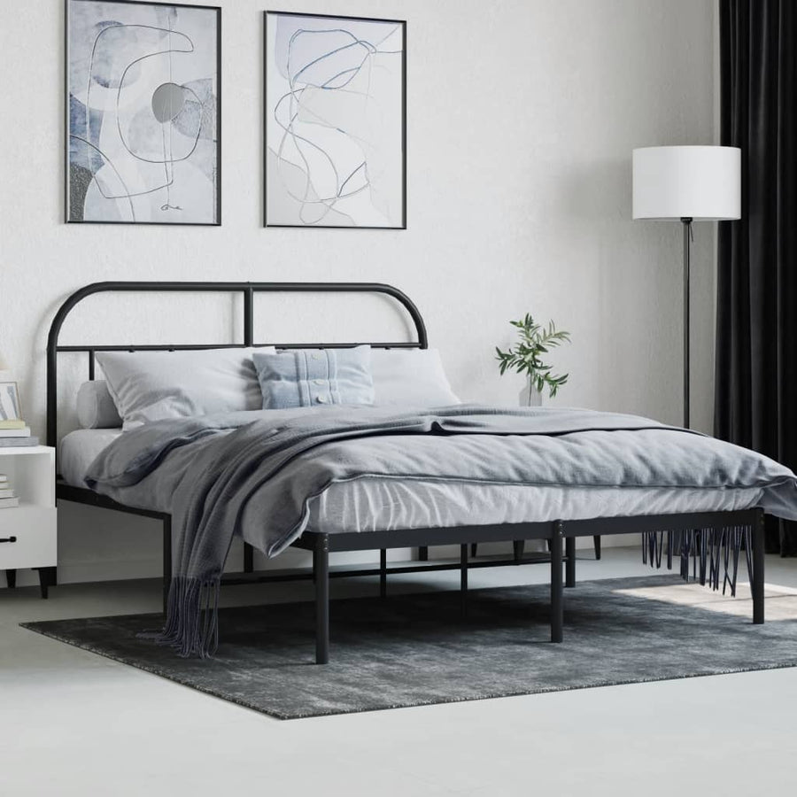 Bedframe Metaal 135 x 190 cm Zwart met hoofdbord