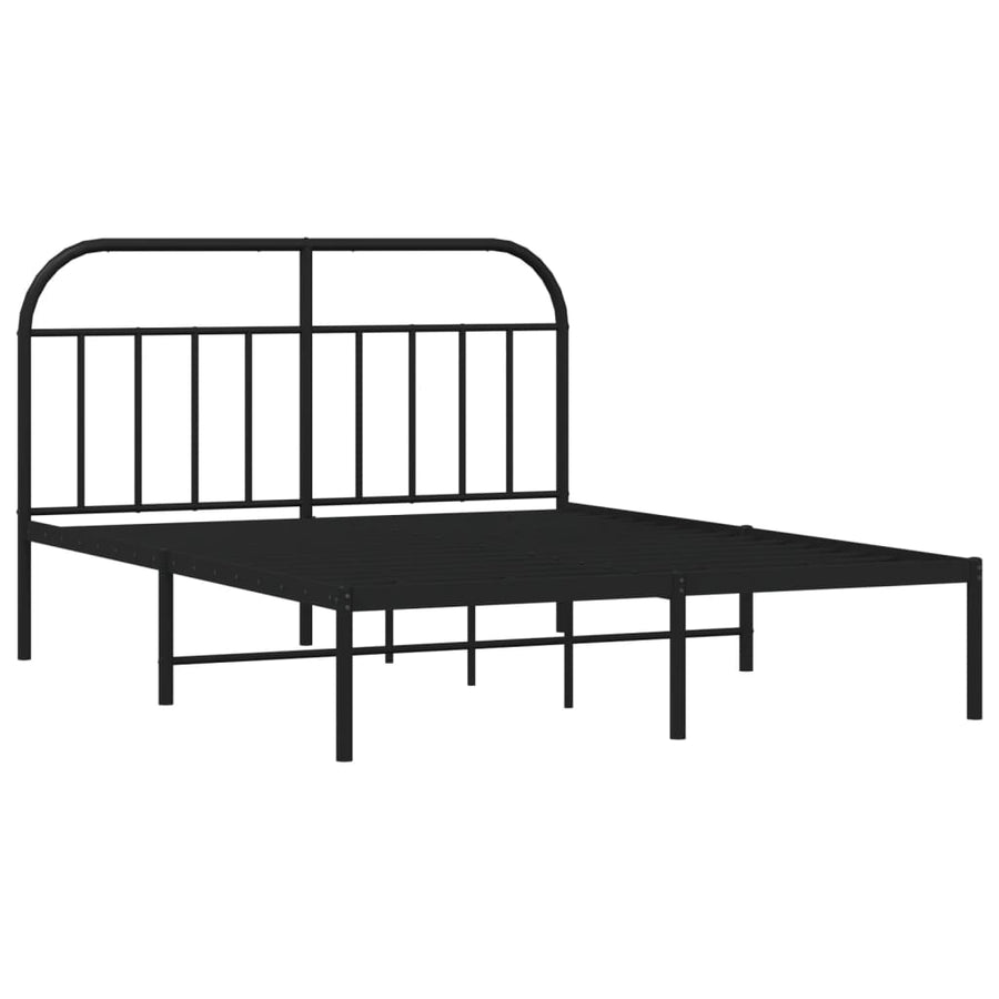 Bedframe Metaal 135 x 190 cm Zwart met hoofdbord