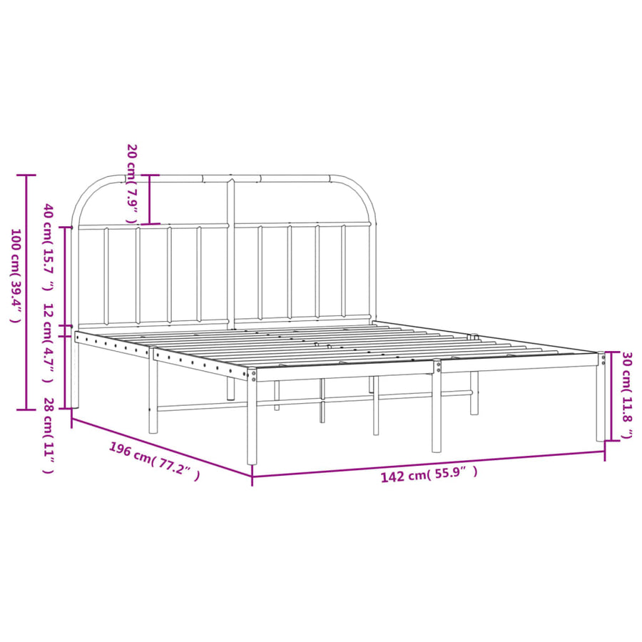Bedframe Metaal 135 x 190 cm Zwart met hoofdbord