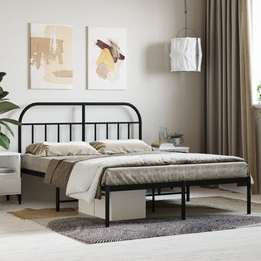 Bedframe Metaal 135 x 190 cm Zwart met hoofdbord