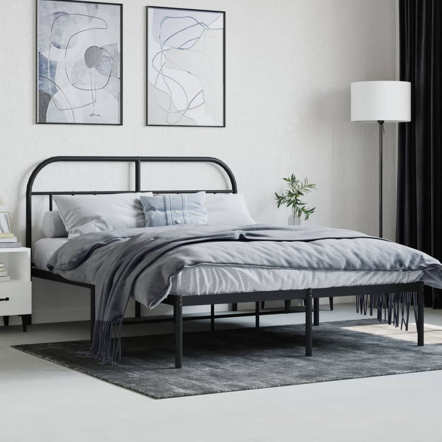 Bedframe Metaal 150 x 200 cm Zwart met hoofdbord