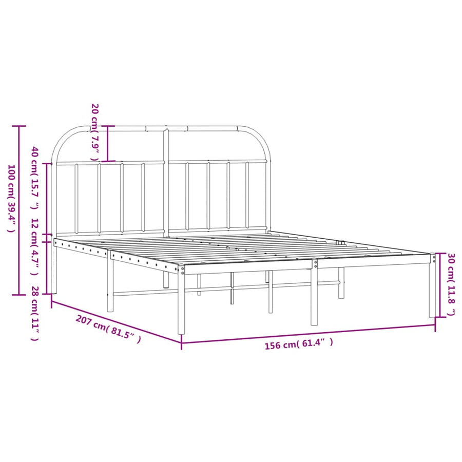Bedframe Metaal 150 x 200 cm Zwart met hoofdbord