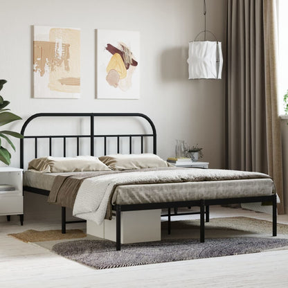 Bedframe Metaal 150 x 200 cm Zwart met hoofdbord