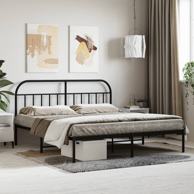 Bedframe Metaal 160 x 200 cm Zwart met hoofdbord